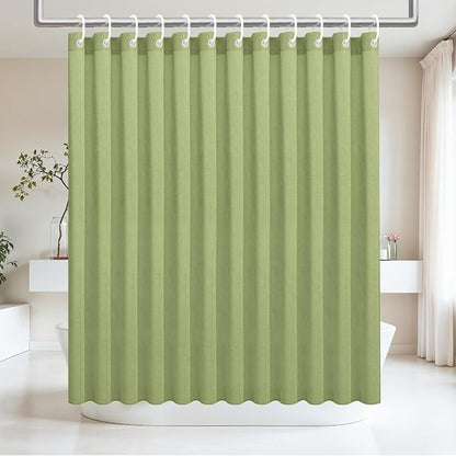 Ga-Geetopia Linen Textured Shower Curtain Set with Hooks, Hotel Luxury, Weighted Hem, 72W x 72L, Sage Green