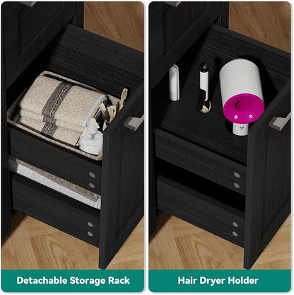 YOURLITE 36" Bathroom Vanity with Sink, Black Bathroom Vanity and Sink Combo with Faucet & Pop Up Drain Set,Traditional Vanity with Dark Green Glass Bowl Bathroom Sink