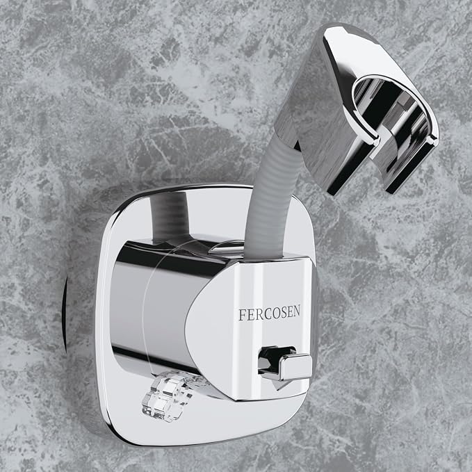 Shower Head Holder with Suction | 360° Swivel | Silver | Tool-free install in seconds, 360° swivel head, 10kg built-in storage hook, removable, rust-resistant, strong suction grip