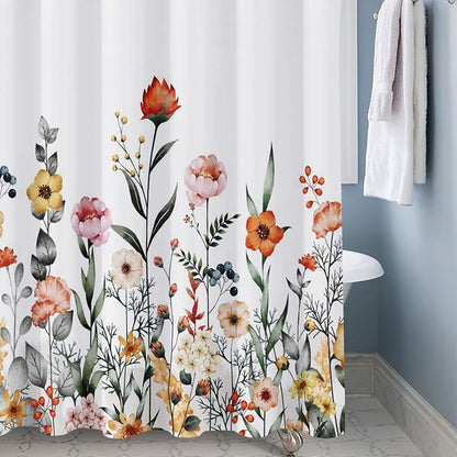 Floral Shower Curtain, Flower Shower Curtains for Bathroom, Watercolor Leaf Bathroom Curtain, Fabric Shower Curtains for Home Hotels Bathtubs Decor Easy Care Machine Washable 72x72