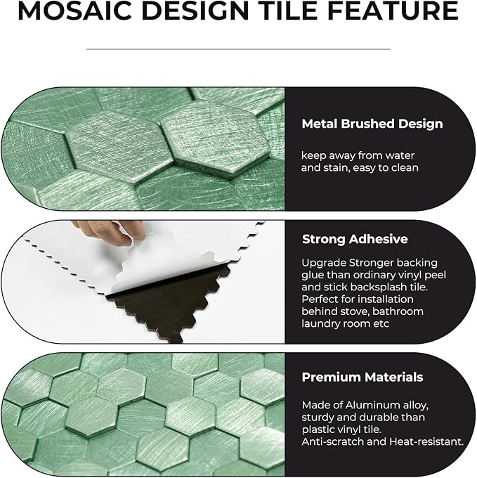 STICKGOO Peel and Stick Backsplash Tiles, Stick on Mosaic Self Adhesive Tiles, 3D Hexagon Backsplash for Kitchen Bathroom Fireplace Vanity (8PCS, Light Green)