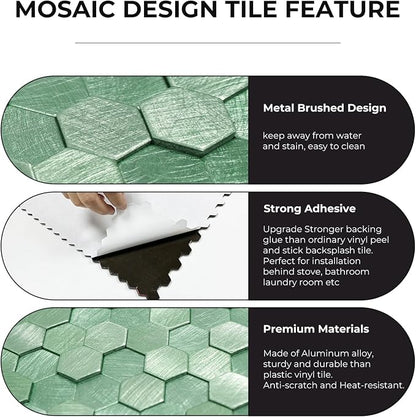 STICKGOO Peel and Stick Backsplash Tiles, Stick on Mosaic Self Adhesive Tiles, 3D Hexagon Backsplash for Kitchen Bathroom Fireplace Vanity (8PCS, Light Green)