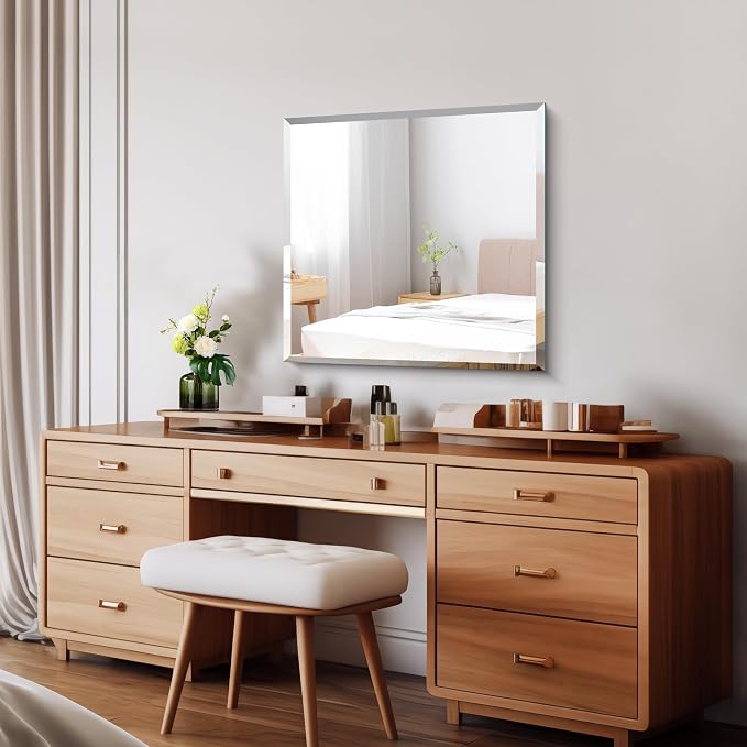 CILIBER Beveled Mirror, 24x24 Square Bathroom Mirrors for Wall, 3mm Tempered Glass Frameless Vanity Mirror Over Sink with Beveled Edge for Bathroom,Bedroom,Living Room and Entryway