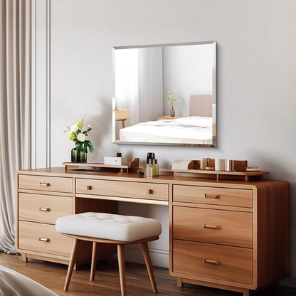 CILIBER Beveled Mirror, 24x24 Square Bathroom Mirrors for Wall, 3mm Tempered Glass Frameless Vanity Mirror Over Sink with Beveled Edge for Bathroom,Bedroom,Living Room and Entryway