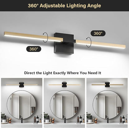 Black Gold Bathroom Vanity Light, 24 Inch LED Light Bar Over Mirror | Modern Bathroom Light Fixture Over Mirror for Vanity, 360° Rotatable Dimmable LED Wall Mounted Lighting, ETL Certified