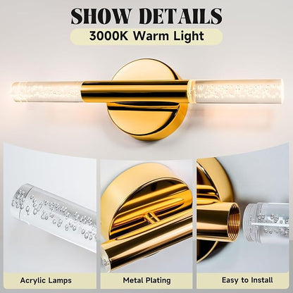 LED Bathroom Vanity Lights,16 inch Bathroom Light Fixtures Over Mirror,3000K Natural Warm Light, ETL＆UL Listed, Modern Wall Sconce for Bedroom,Living Room,Hallway,Gold