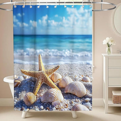 Modern Cute Beach Shower Curtain Coastal Tropical Kids Summer Seashell | Nature Shower Curtains for Bathroom, Waterproof Bath Curtain with Hooks Machine Washable Bathtub Curtains 60x72 Inch Blue