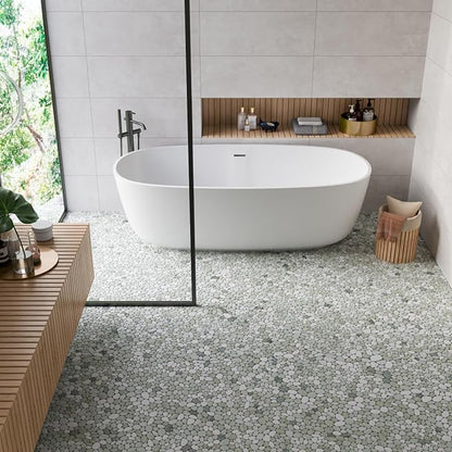 Pebble Tile, Ocean Green Sliced Pebble Stone Tiles for Shower Kitchen Backsplash Bathroom Wall and Floor, 4 Sheets