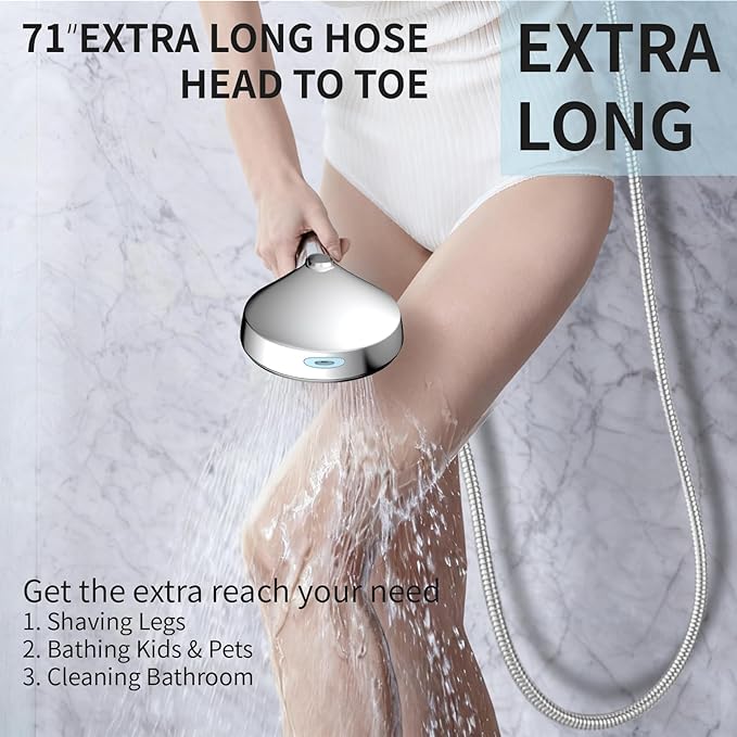 Shower Head With Handheld, 9-Mode High Pressure Handheld Showerhead | Built-in Pause Mode & Power Wash, Anti-clog Nozzles Hand Shower, Leakproof 71 Inch Hose & Adjustable Bracket, Chrome