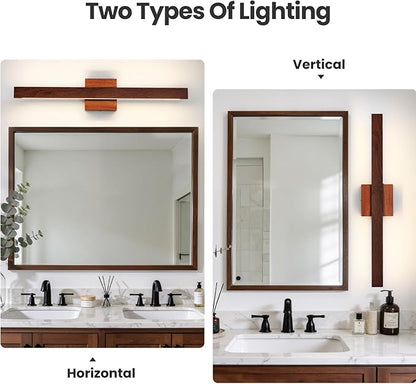 Modern Bathroom Light Fixtures Over Mirror, 24 Inch Brown Wood Finish Vanity Light Bar 20W Dimmable 5CCT LED Vanity Lights for Bathroom Wall Lighting Fixtures Over Mirror