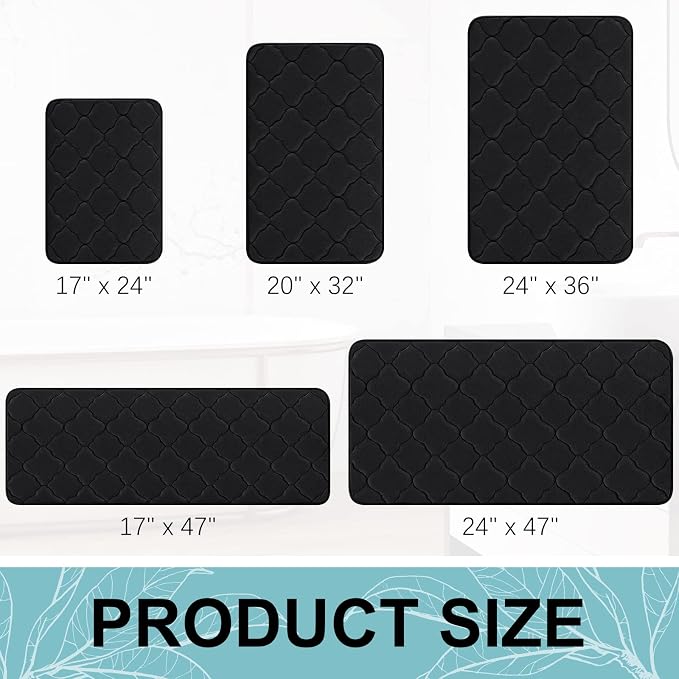 OLANLY Memory Foam Bath Mat Rug 59x24, Ultra Soft and Absorbent Bathroom Rugs, Non-Slip, Comfortable, Machine Washable Bath Carpet for Bathroom Floor, Tub, Shower and Home Decor Accessories, Black