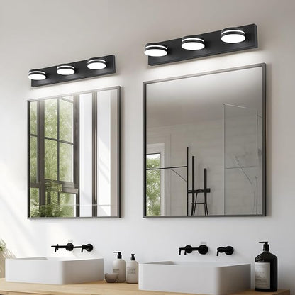 3-Light Bathroom Vanity Light Over Mirror, (24inch Dimmable) Matte Black LED Vanity Lighting Fixtures, Modern Bathroom Wall Light Fixtures with 360°Rotating Head (Cool White 5500K)