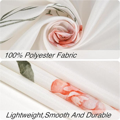3 in 1 Shower Curtain Set, Botanical Floral | Polyester Bath Curtain with Magnetic PEVA Liner and 12 Double Sided Stainless Steel Hooks 72x72 Inches