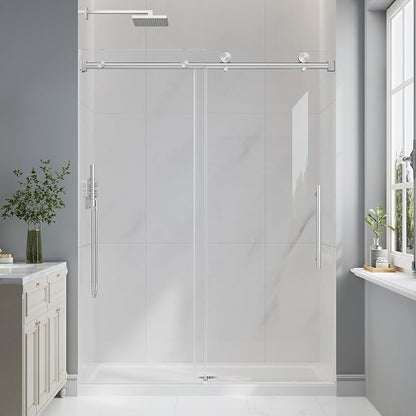61-66" W x 76" H Frameless Sliding Shower Doors Brushed Nickel | 1/4''(6mm) Tempered Glass,Explosion Proof Film,Nano Coating,Stainless Steel Hardware,Easy to Clean,Customizable Width
