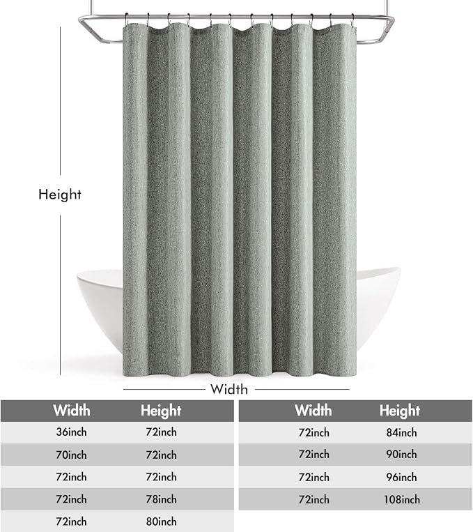 ANRODUO Grey Linen Textured Fabric Shower Curtain Set - W70xL72 | Farmhouse Shower Curtain with 12 Metal Hooks, Waterproof Heavy Duty, Button Hole Design, Machine Washable for Bathroom