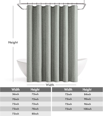 ANRODUO Grey Linen Textured Fabric Shower Curtain Set - W70xL72 | Farmhouse Shower Curtain with 12 Metal Hooks, Waterproof Heavy Duty, Button Hole Design, Machine Washable for Bathroom