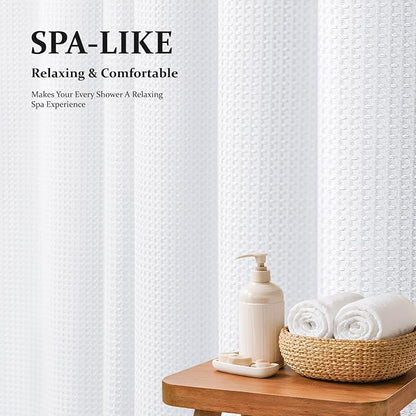 Stall Waffle Shower Curtain 256 GSM Heavy Fabric 54x78 White | 54 x 78 Inch Long, Thick Cloth, Weighted Hem, Water Repellent, Hotel Luxury Polyester Shower Curtains for Bathroom 10 Hooks