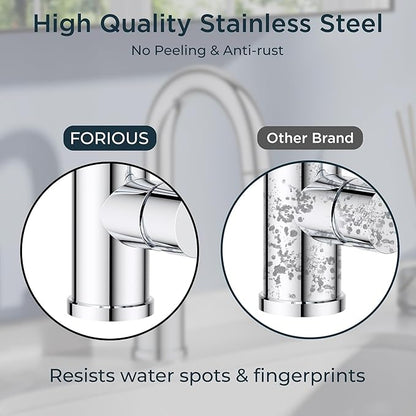 FORIOUS Chrome Bathroom Faucet with Pull Down Sprayer, Single Hole Bar Sink Faucet 1 Hole with Pop Up Drain Hose, Suitable for Bathroom, RV,Vanity, Restroom & Utility Sink