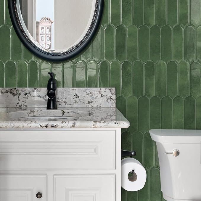 Green Peel and Stick Backsplash Self Adhesive Wall Tiles 10-Sheet | Thick,Sticky,for Kitchen,Bathroom,Laundry,Sink,12"×12"