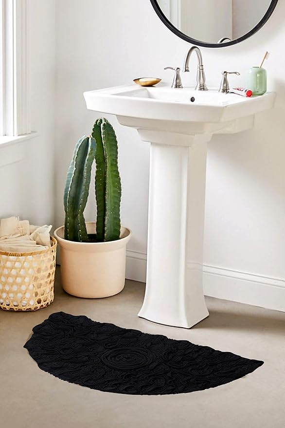Home Weavers Bell Flower Collection 100% Cotton Tufted Bath Rugs, Extra Soft and Absorbent Bath Rugs, Non-Slip Bath Mats, Machine Washable, Bath Mats for Bathroom Floor, 17"x30" Slice Rug, Black