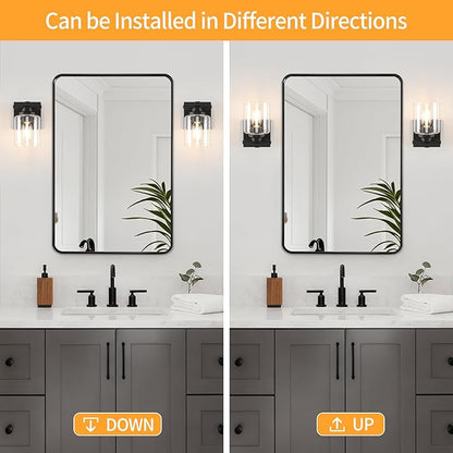 1 Light Modern Bathroom Light Fixtures Over Mirror, Black Vanity Lights for Bathroom Wall Sconces with Clear Glass Shades, E26 Socket (Bulbs Not Included)