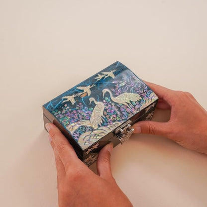 Mother of Pearl Small Jewelry Ring Box - Gifts for best friends women, Thank you gifts, mom birthday gifts, Friendship Women Gifts Trinkets Keepsake Treasure box (Blue_Crane)