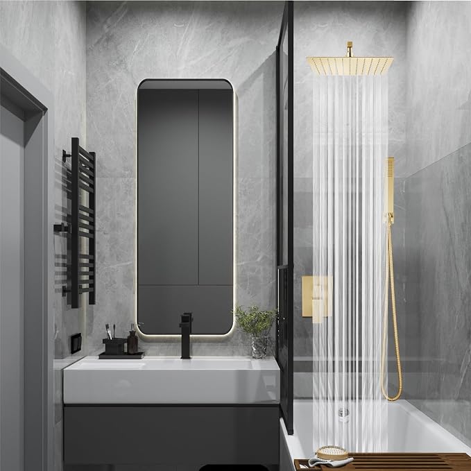 Midanya Shower Faucet Set with Handheld Sprayer,10 Inch,Brushed Gold | Rough-in Shower Valve and Trim Kit Included,Square Rain Head,Wall Mount Shower System,All Metal,Bathroom