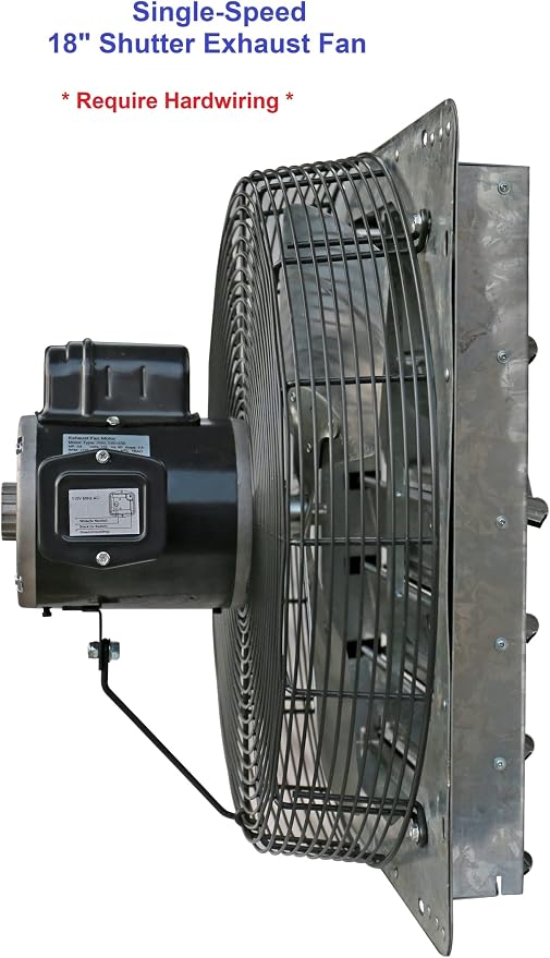 iLiving - 18" Wall Mounted Shutter Exhaust Fan - Automatic Shutter - Single Speed - Vent Fan For Home Attic, Shed, or Garage Ventilation, 3852 CFM, 5800 SQF Coverage Area, Silver (ILG8SF18S)