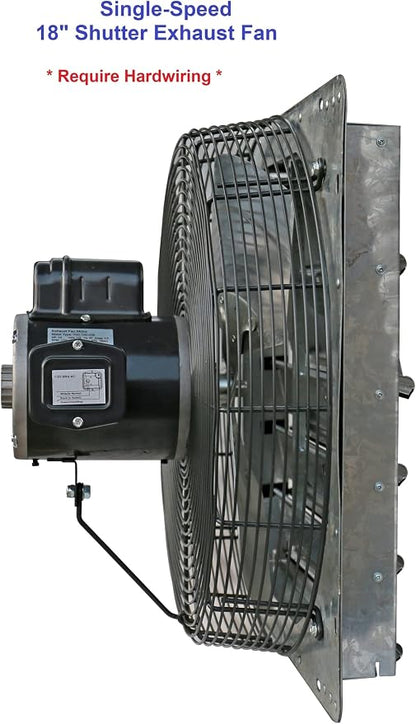 iLiving - 18" Wall Mounted Shutter Exhaust Fan - Automatic Shutter - Single Speed - Vent Fan For Home Attic, Shed, or Garage Ventilation, 3852 CFM, 5800 SQF Coverage Area, Silver (ILG8SF18S)