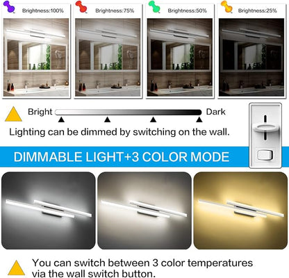 PRESDE 48" LED Bathroom Vanity Light, Modern Brushed Nickel Wall Bar Fixture Over Mirror 3CCT