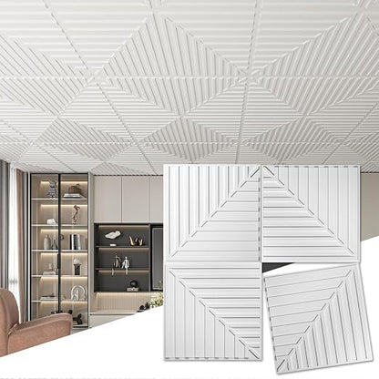 Art3d 12-Pack 2 x 2 ft 3D Textured Drop Ceiling Tiles, 24 x 24 in, White | PVC, Lightweight, No Sag and Breakage, Compatible with Grid System, Perfect for Basement, Kitchen & Bathroom