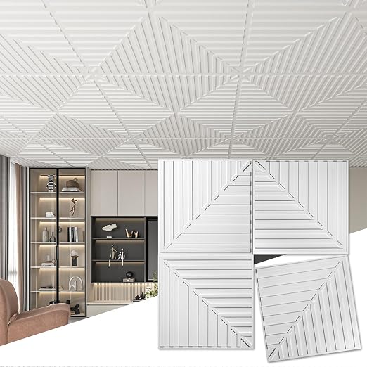 Art3d 24-Pack 2 x 2 ft 3D Textured Drop Ceiling Tiles, 24 x 24 in, White | PVC, Lightweight, No Sag and Breakage, Compatible with Grid System, Perfect for Basement, Kitchen & Bathroom