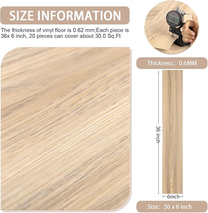 Peel and Stick Floor Tile, 20-Pack 30 Sq.Ft, Peel and Stick Flooring | Waterproof and Easy to Clean, Natural Wood Grain Look Vinyl Flooring, Self Adhesive and Removable for Bathroom Kitchen
