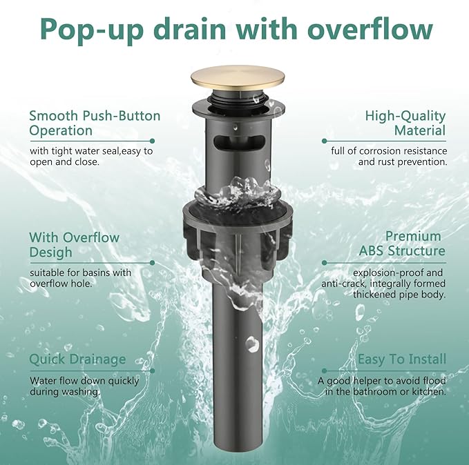 Bathroom Sink Faucet with Pull Out Sprayer, Single Handle Modern Bathroom Basin Faucet with Pop-up Sink Drain Stopper & Deck Plate 1 or 4-inch Centerset 3 Hole, Gold