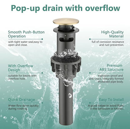 Bathroom Sink Faucet with Pull Out Sprayer, Single Handle Modern Bathroom Basin Faucet with Pop-up Sink Drain Stopper & Deck Plate 1 or 4-inch Centerset 3 Hole, Gold