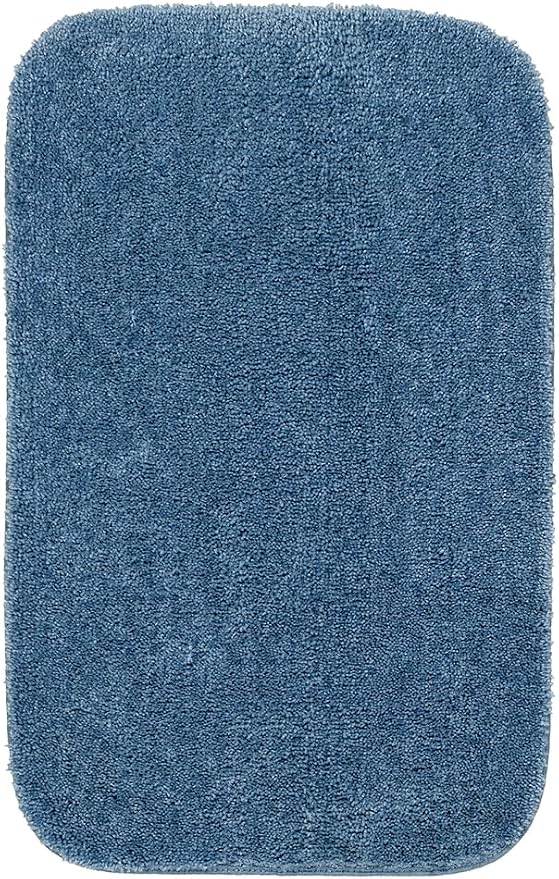 Garland Rug Traditional Nylon Washable Basin Blue 4 Piece Set - Lid, Contour, 2 Bath Rugs - Soft, Absorbent, and Stylish for Your Bathroom
