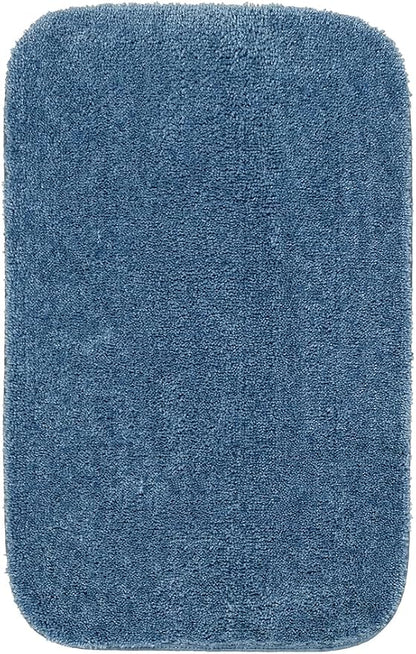 Garland Rug Traditional Nylon Washable Basin Blue 4 Piece Set - Lid, Contour, 2 Bath Rugs - Soft, Absorbent, and Stylish for Your Bathroom