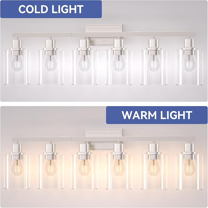 Hasipu 6-Light Bathroom Vanity Lights Over Mirror, Modern Glass Shade Vanity Light Fixture Wall Sconce, Bathroom Makeup Lighting for Kitchen Living Room Hallway Cabinet Entryway Porch