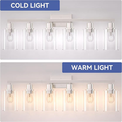 Hasipu 6-Light Bathroom Vanity Lights Over Mirror, Modern Glass Shade Vanity Light Fixture Wall Sconce, Bathroom Makeup Lighting for Kitchen Living Room Hallway Cabinet Entryway Porch