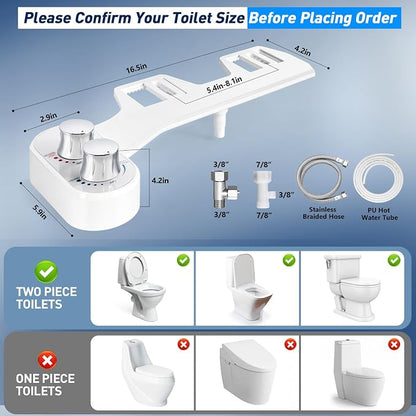 Upgraded Hot Cold Bidet Attachment for Toilet - White | Non-Electric Warm Water Bidet Toilet Attachment, Adjustable Water Pressure, Self-Clean Retractable Nozzle, Front & Rear Wash