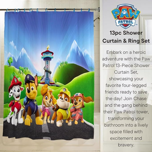 Nickelodeon Paw Patrol 13-Piece Shower Curtain Set, 72 x 72 Inch Fabric Curtain with Hooks, Bathroom Decor, Machine Washable, (100% Officially Licensed Product) by Franco Collectibles