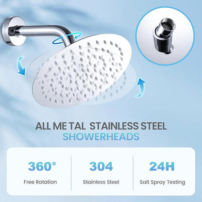 8 Inch Rain Shower Head Chrome, Round Rainfall Shower Heads with 90 Anti-Clog Silicone Nozzles, All Metal Stainless Steel Ceiling Mount