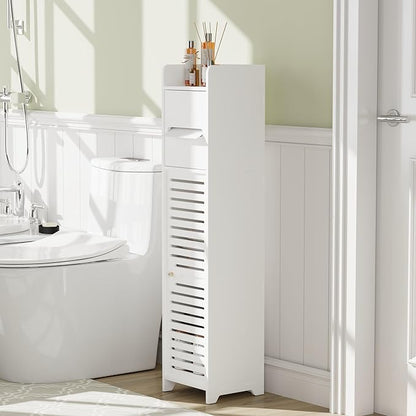 VECELO Storage Cabinet for Small Spaces,Bathroom Cabinet with Toilet Paper Scroll, Short Corner Cabinet with Farmhouse Style Door for Bathroom Space,White