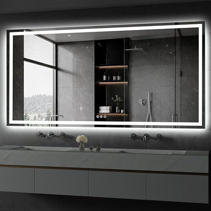 Koonmi 72x36 LED Bathroom Mirror with Light, Anti-Fog, 3 Colors | Backlit + Front Lit, Dimmable Brightness, Shatterproof HD Distortion-Free Tempered Glass, Hardware Included