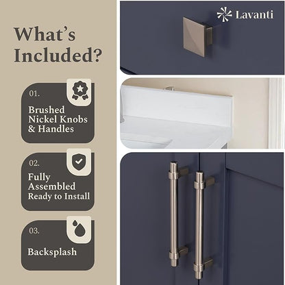 Lavanti Oakford 72 Inch Bathroom Vanity with Sink – Stylish Navy Blue Vanity Bathroom with Storage Cabinet – Modern Bathroom Vanities with Double Vanity Sink & Quartz Countertop