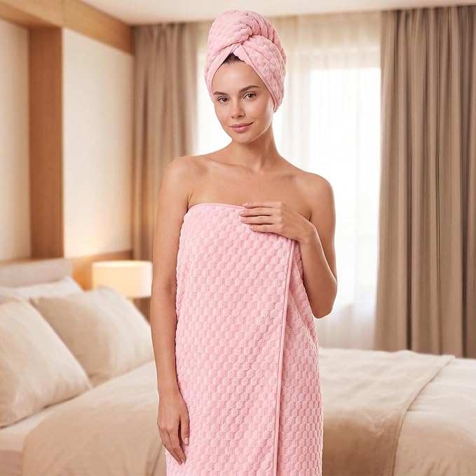 REDKISS Charcoal Gray Pink Microfiber Bath Towels Large, 30"x60", 2 Pack | Super Absorbent, Quick Dry, Super Soft, Lint Free, Fluffy Towel for Bathroom, Spa, Dorm, Ideal Everyday Use