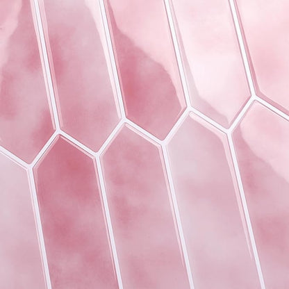 ReWallpaper Pink Peel and Stick Backsplash for Kitchen 12"x12" Waterproof Long Hexagon Tile Removable Marble Look Back Splash Stick on Tiles for Bathroom RV Fireplace Renter Friendly 3-Sheet