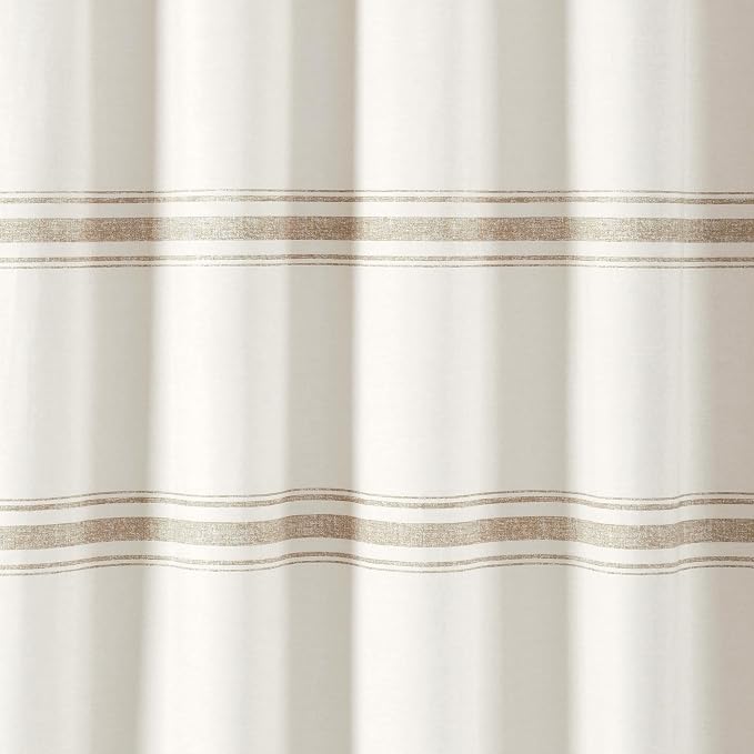 Lush Decor Farmhouse Stripe Cotton Shower Curtain, 72" W x 72" L, Neutral - Striped Bathroom Curtain - Fabric Shower Curtains - Farmhouse Bathroom Decor