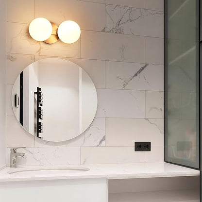 Bathroom Vanity Light Fixtures, Modern 2 Lights Globe Wall Sconce Lighting Brushed Nickel, Porch Wall Mount Light Fixture for Bathroom, Mirror Cabinets Hallway Stairs (Brushed Nickel, 2-Light)