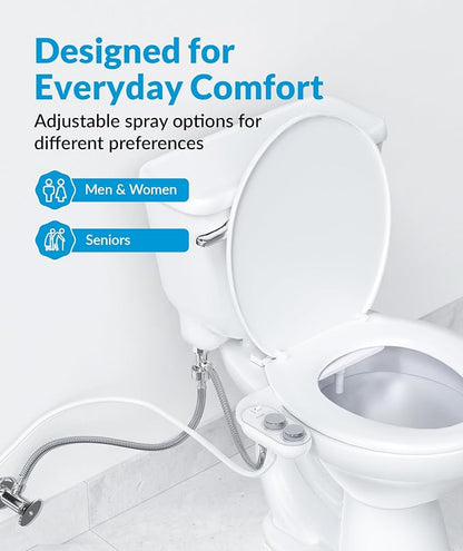 CLEAR REAR Bidet Attachment for Toilet Seat - Non-Electric with Self Cleaning Nozzle, Leak Proof Connectors, Adjustable Water Spray, Rear & Feminine Wash - Hygienic Bathroom Upgrades